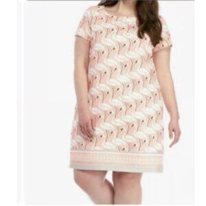 Julian Taylor Sheath Dress 20W Pink Flamingos Short Sleeve Washable NEW